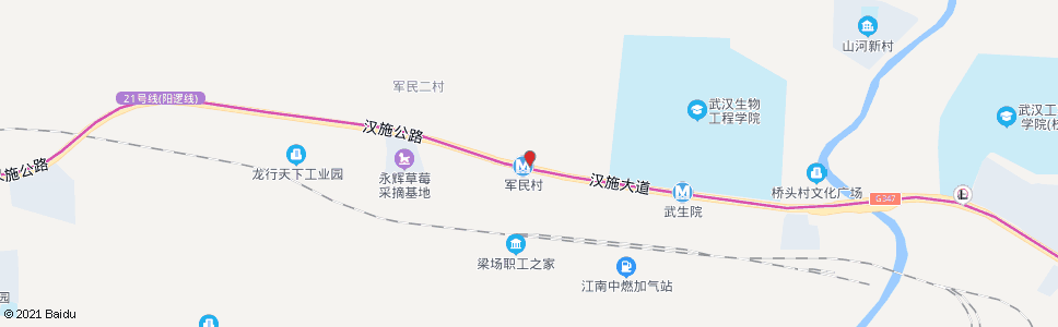 武汉汉施公路军民村_公交站地图_武汉公交_妙搜公交查询2024