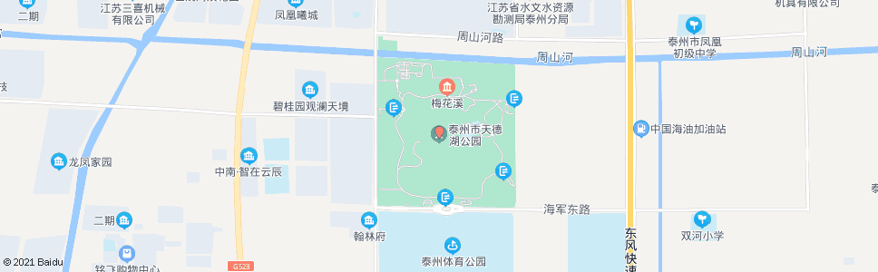 泰州天德湖公园东门_公交站地图_泰州公交_妙搜公交查询2024