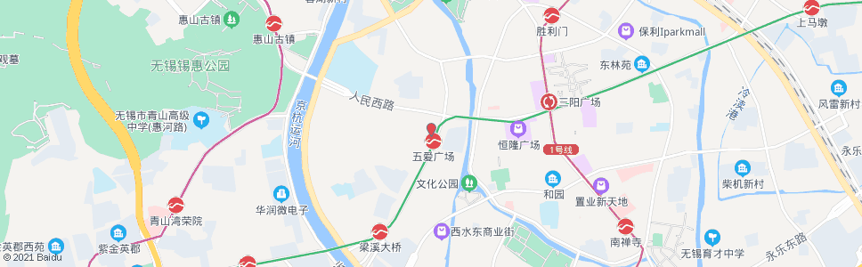 无锡五爱广场(南湖大道人民西路)_公交站地图_无锡公交_妙搜公交查询2024